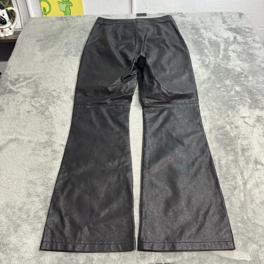 Free People Pants Womens 6 Black Faux Leather Flare Slim Boho Y2K Party Cocktail